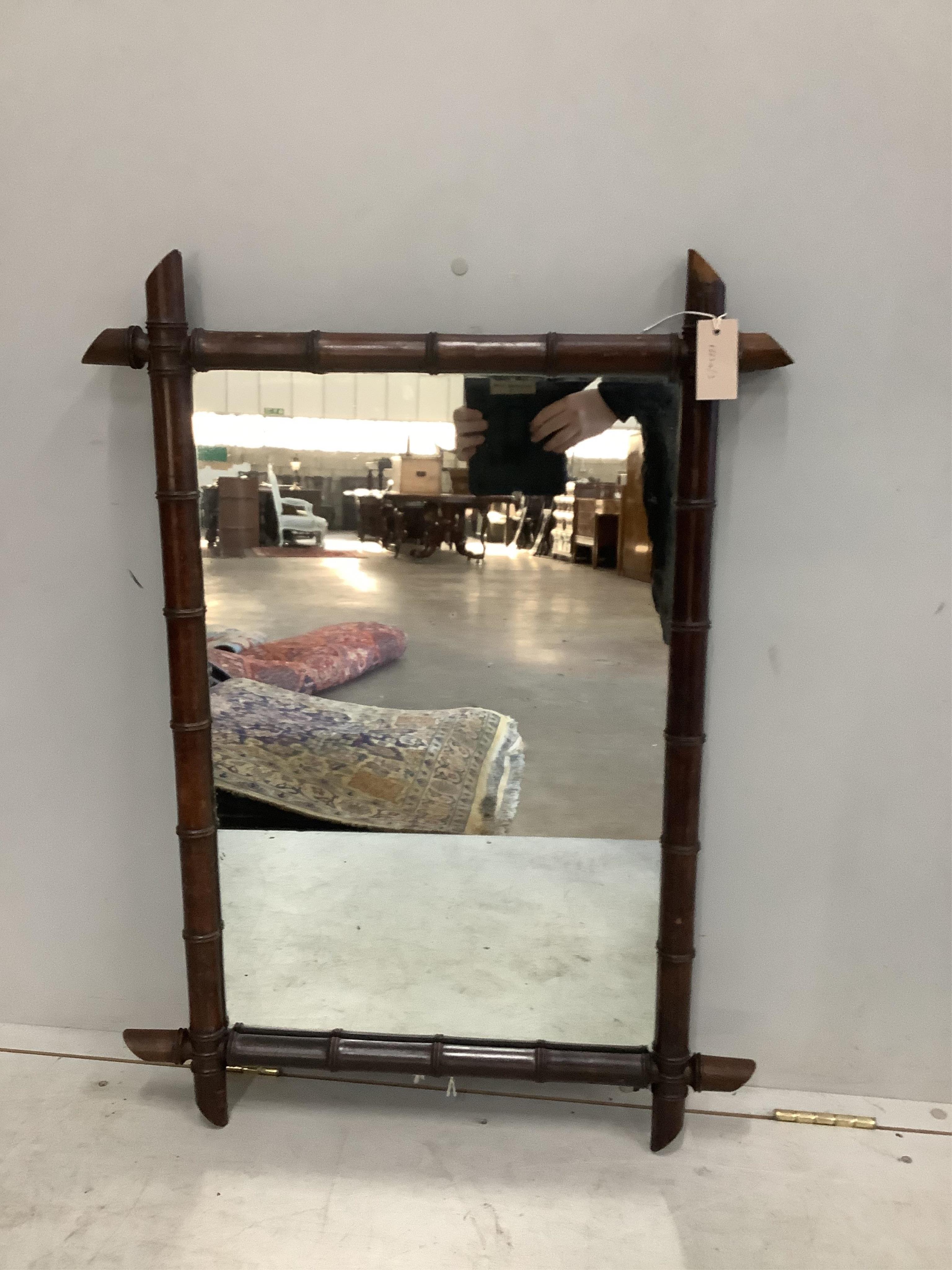 A 19th century French rectangular bamboo wall mirror, width 66cm, height 90cm. Condition - poor to fair